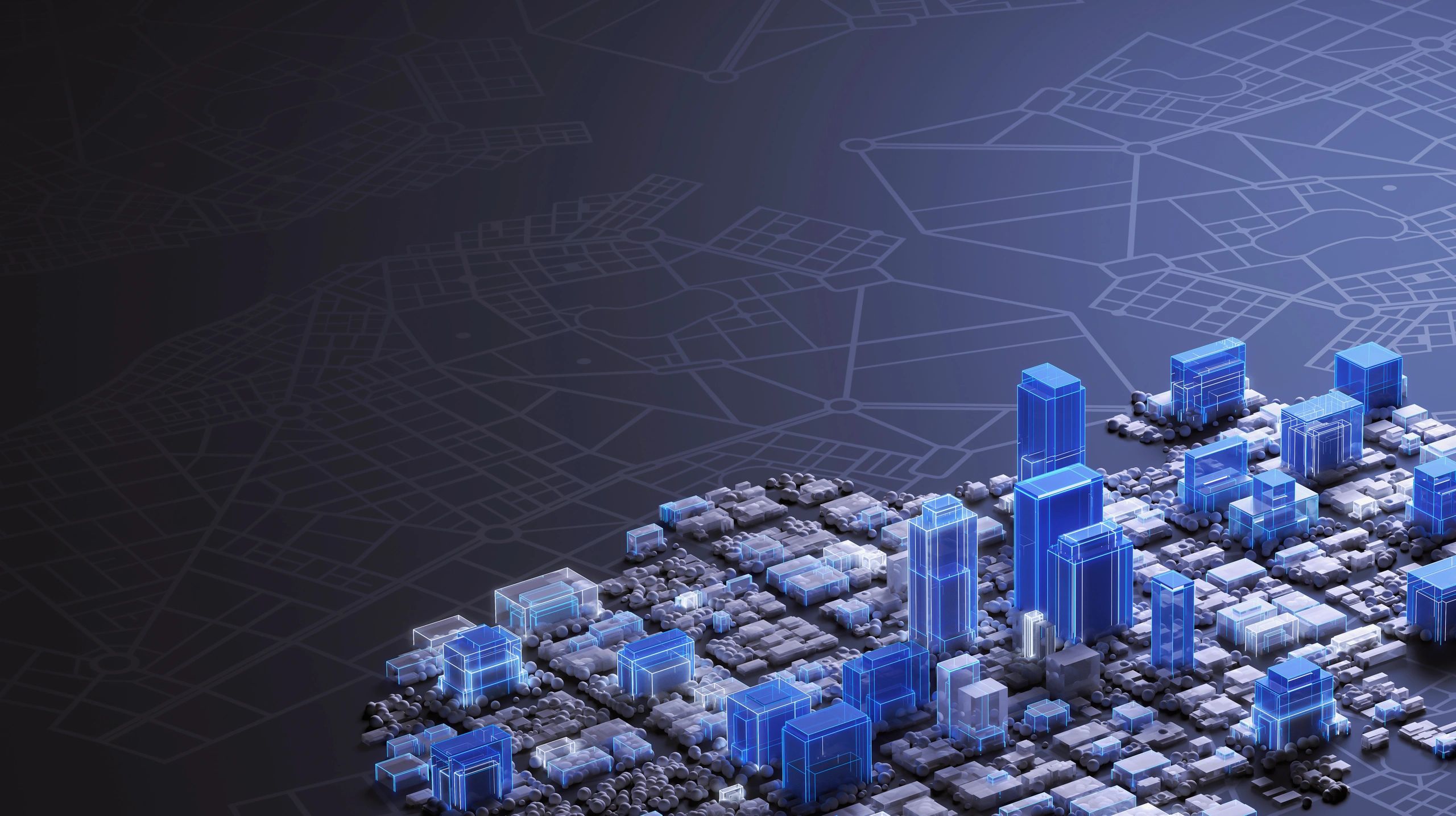 Abstract digital city model representing complex systems and infrastructure